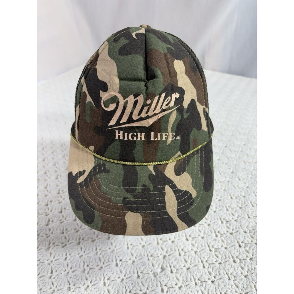 Vintage Miller High Life Beer Camo Snapback Trucker Mesh Hat Taiwan
